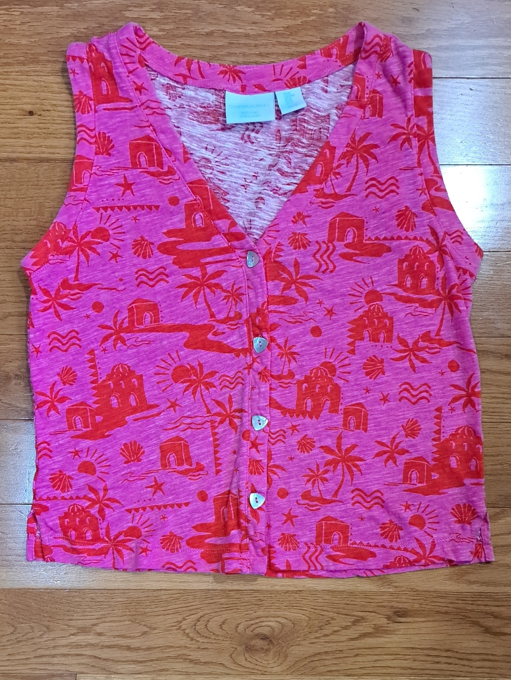 Girls Pink & Red Tropical Button-Front Tank Top